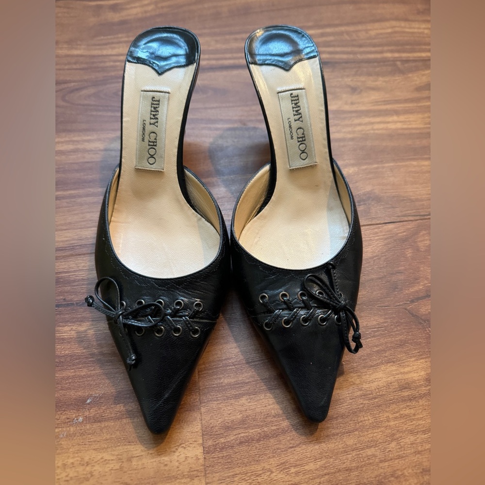 Jimmy Choo Size 37 1/2 Black Kitten Heels 2”